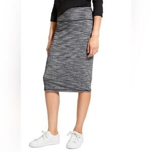 Athleta Gray Heathered Knit Stretch Skirt Small, Casual Travel Athleisure Midi